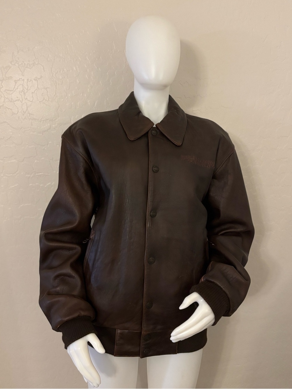 VNTG Harley-Davidson Legendary High Roller Brown Leather Bomber Varsity Jacket L - Picture 2 of 16